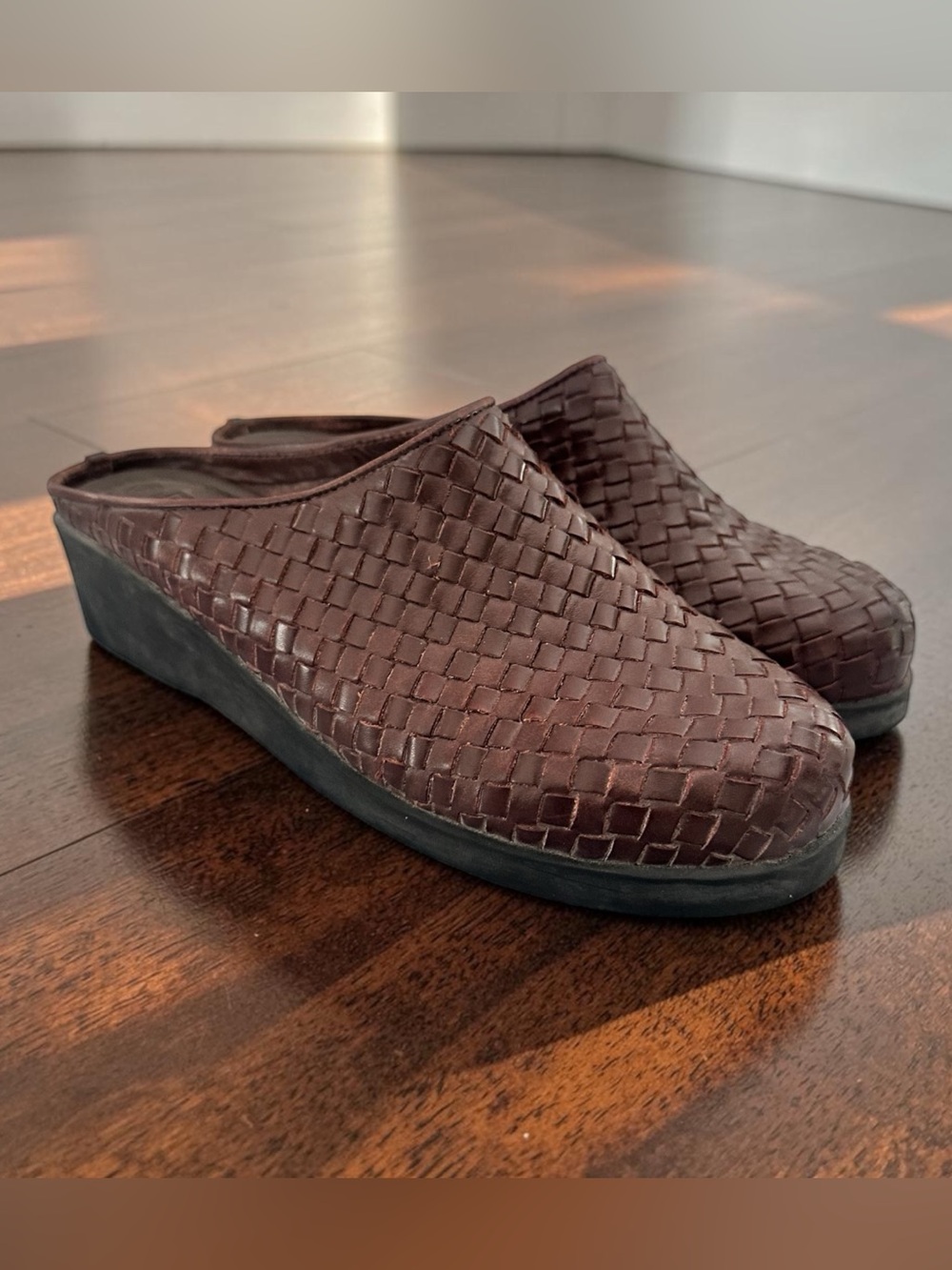 Vintage Predictions Brown Woven Leather Slip-On Clogs
